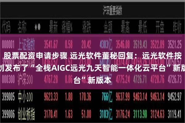 股票配资申请步骤 远光软件董秘回复：远光软件按计划发布了“全栈AIGC远光九天智能一体化云平台”新版本